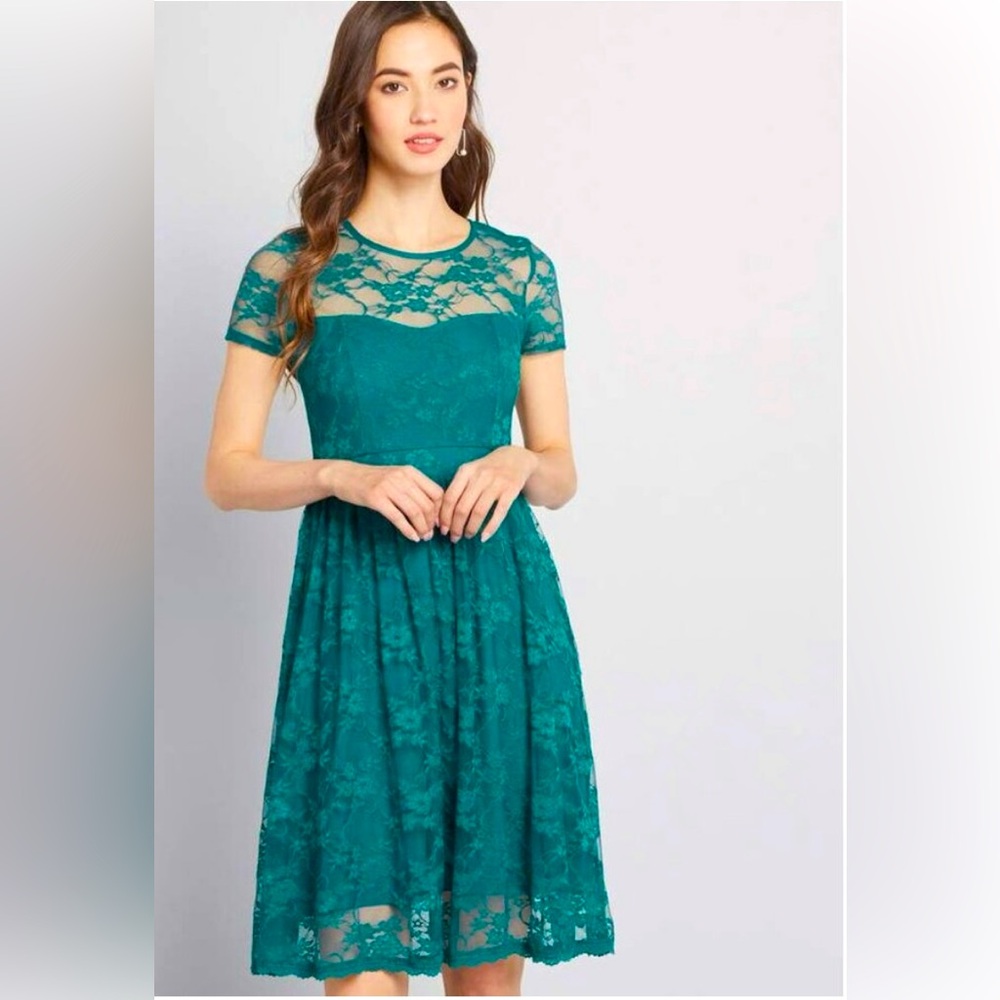 Modcloth Teal Lace Midi Dress